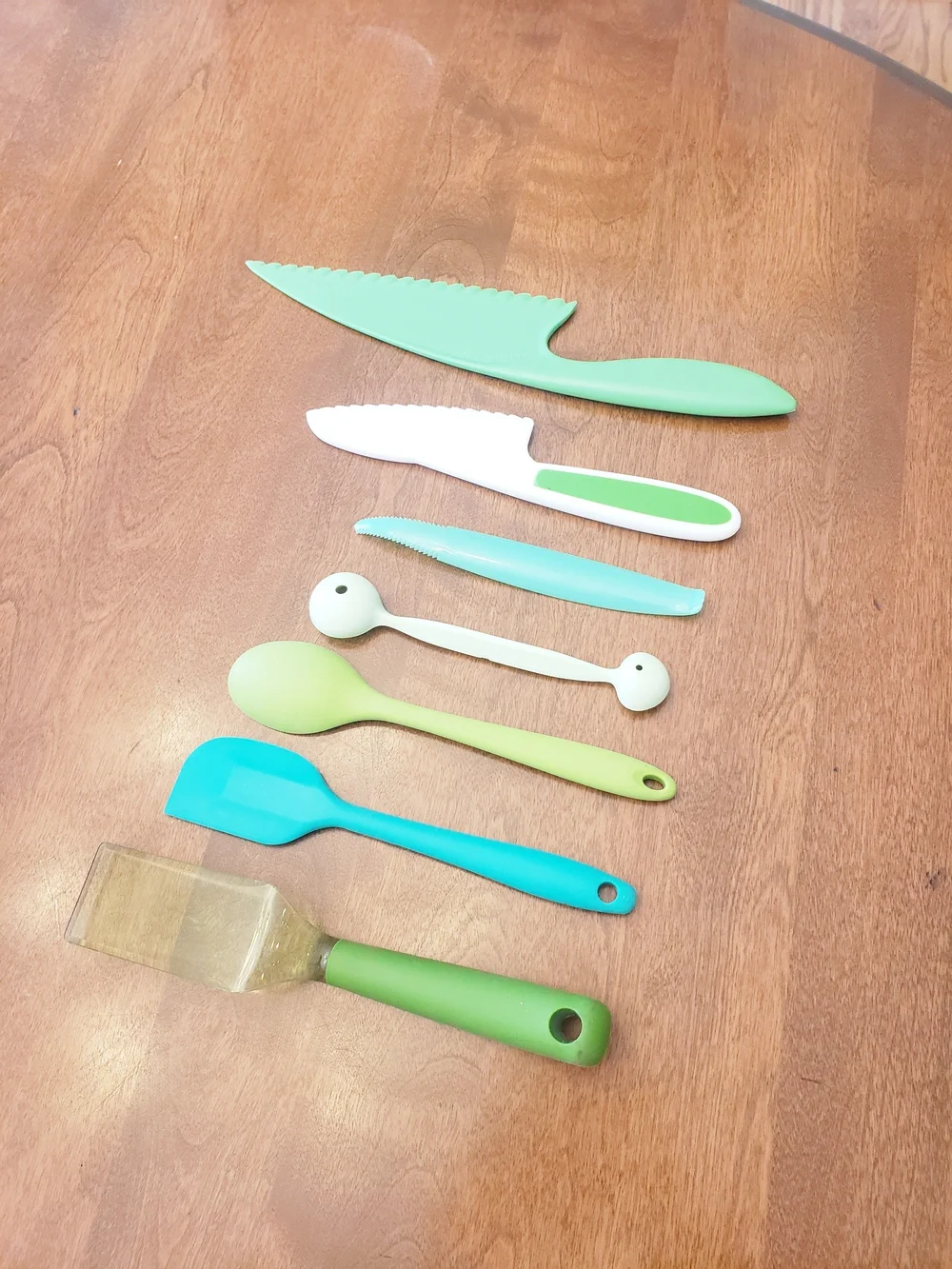 Assorted Green & Aqua Plastic And Silicone Kitchen Utensils (Set Of 7 Total)